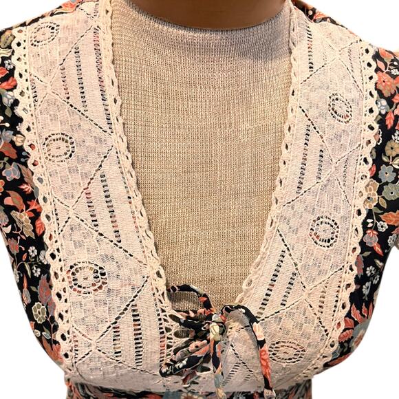 Vintage Sassy Lassy Womens Floral Dress Maxi Prairie Black Cottagecore 70s - Picture 4 of 10